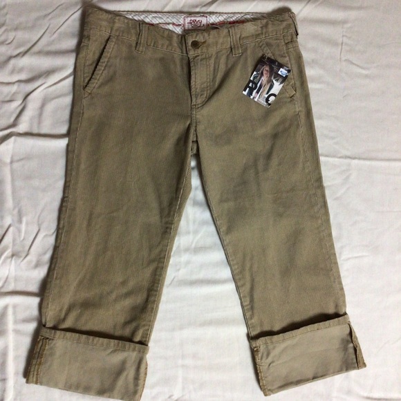 Roxy Khaki Tan Corduroy Cropped Cuffed Capri 9 - Picture 1 of 6